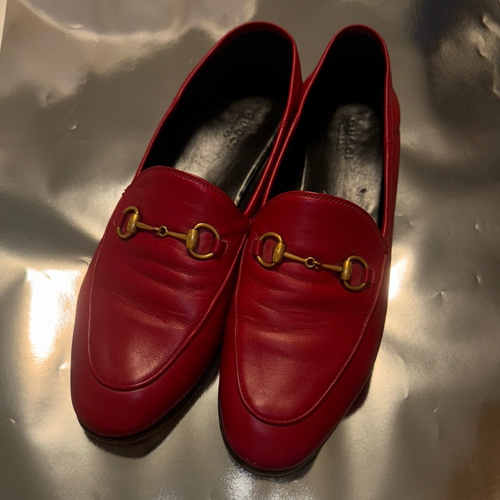 Red Leather Loafers with Gold Detail